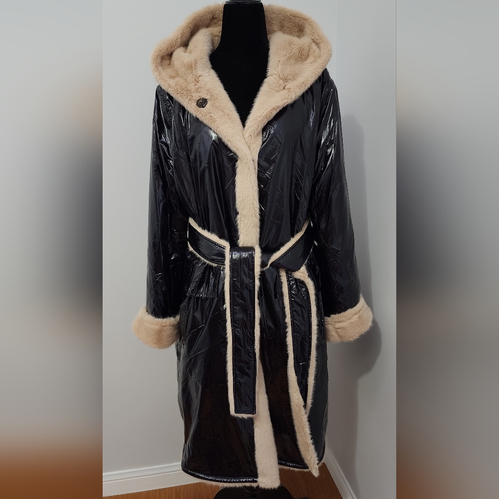 Donna Karan Soft Cream Faux Fur Coat